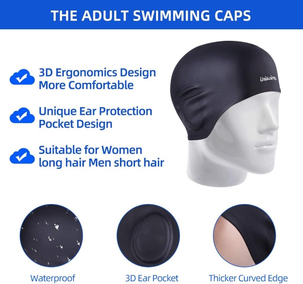 Uniswim Swimming Goggles Swimming Cap Set Swim Glasses Silicone Swim hat Pack for Adults with Anti Fog Glasses for Swimming