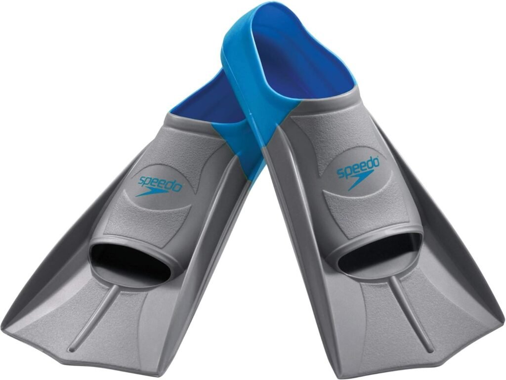 Speedo unisex adult Swim Training Fins Rubber Short Blade Footwear, Blue/Grey, Medium 6 7 US