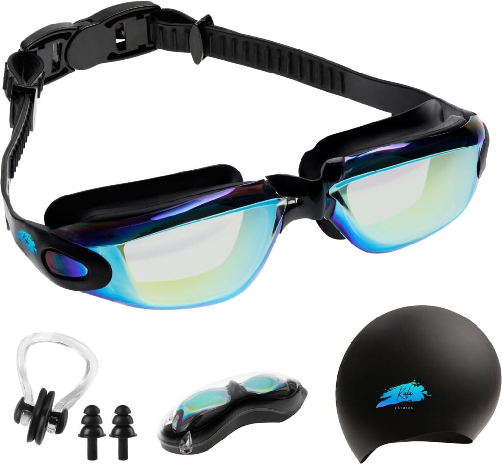 Kala Swimming Goggles Adult Men  Women with Swim Cap, UV Polarized anti Fog Swim Goggles for Men and Women