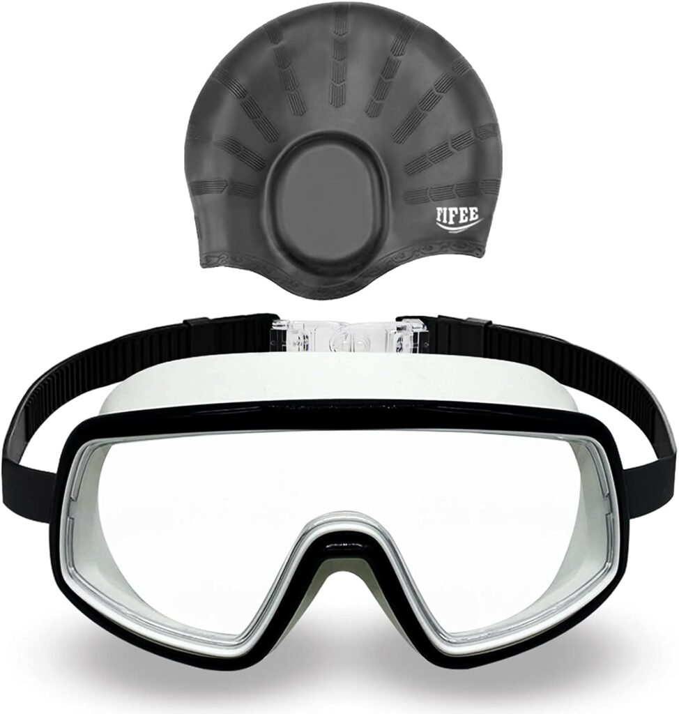 Swim Goggle+Cap set for Adult, Goggles Adult Swimming, Wide Vision Swimming Goggles Cap Set
