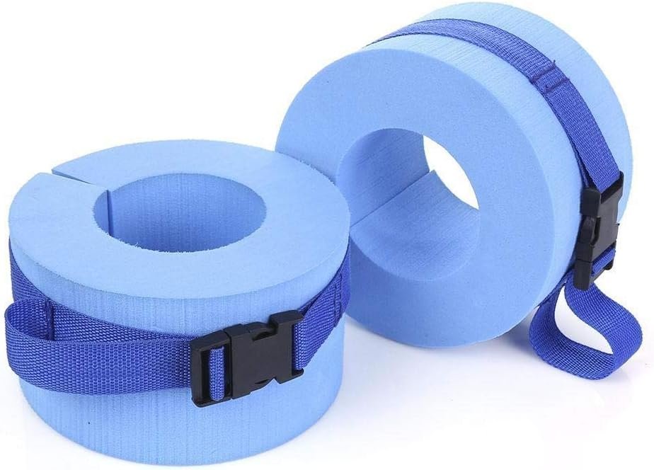 Firlar Foam Swim Aquatic Cuffs, Water Aerobics Float Ring Fitness Exercise Set, Ankles Arms Belts with Quick Release Buckle for Swim Fitness Training - Set of 2, Blue