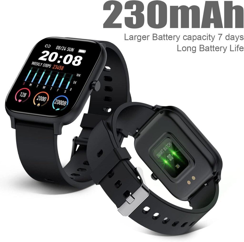 Smart Watch for Men Women Compatible with iPhone Samsung Android Phone 1.69 inch Full Touch Screen IP68 Waterproof Bluetooh Fitness Tracker Heart Rate / Sleep Monitor, Black