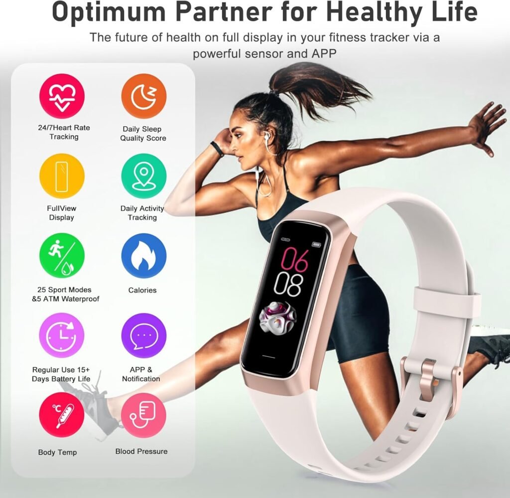 Fitness Tracker,Activity Tracker,Heart Rate Monitor with 1.10 AMOLED Touch Color Screen,5 ATM Waterproof Calorie Smart Watch,Step Counter for Walking,Sleep Monitor for Women Men White