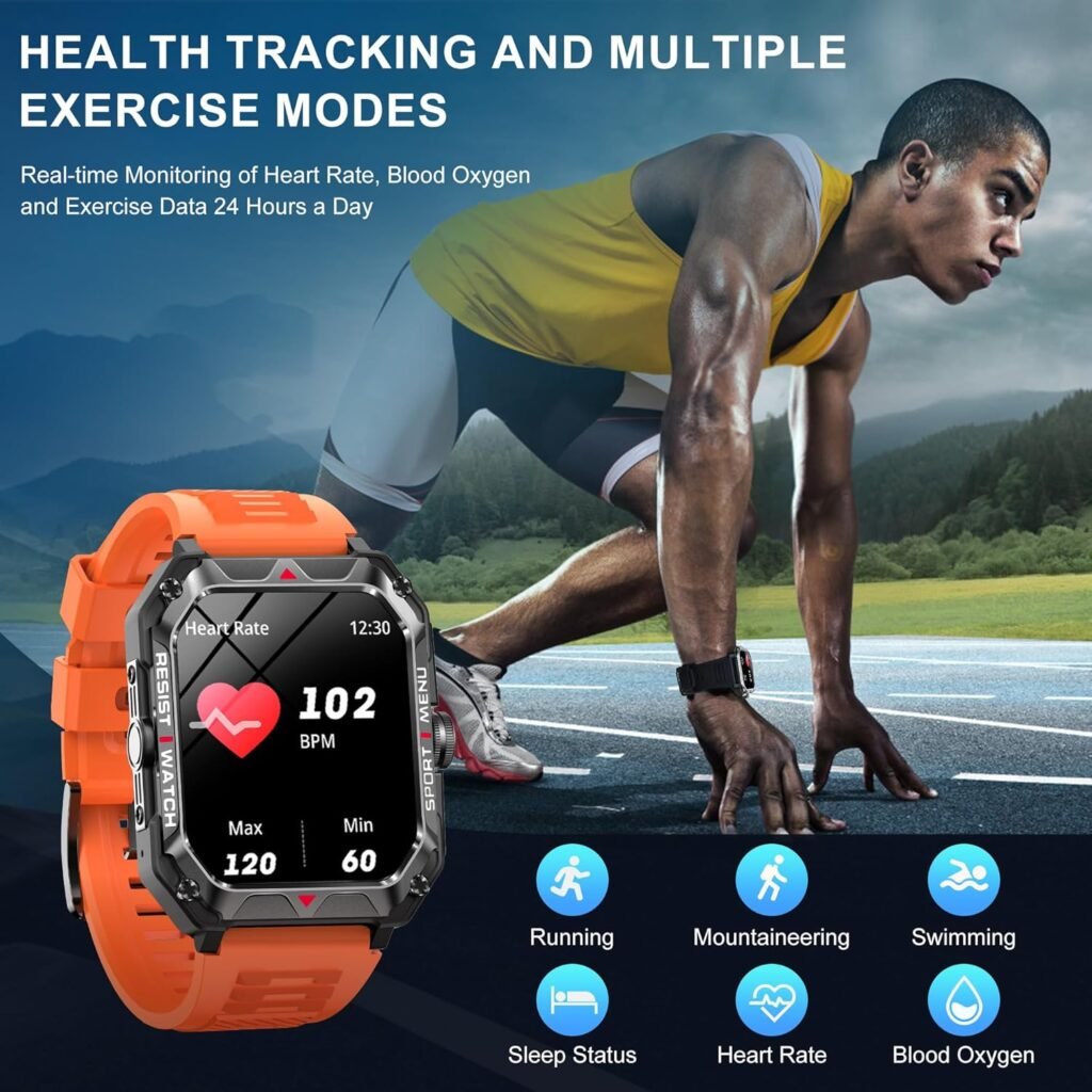 Smart Watches for Men Women with Call, Ultra Thin 2.02 in HD Touch Screen, IP68 Waterproof Fitness Tracker Heart Rate Blood Oxygen Monitor 40Days Long Battery Android IOS(with 2 bands)(Black)